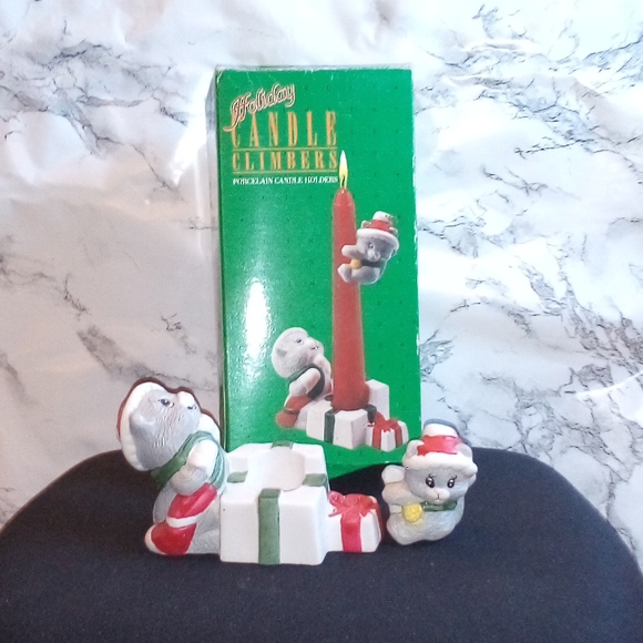 Vintage Holiday Cats Candle Climber Porcelain Candle Holder by Giftco - Picture 2 of 6